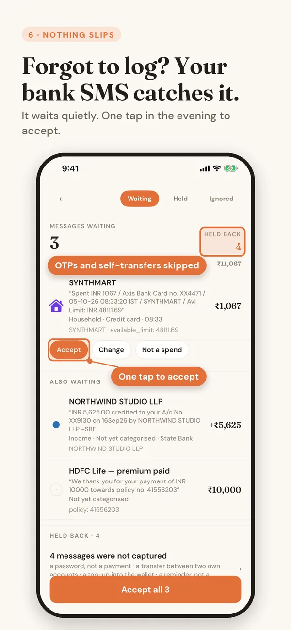 Bank messages waiting to be accepted, with an Accept button.